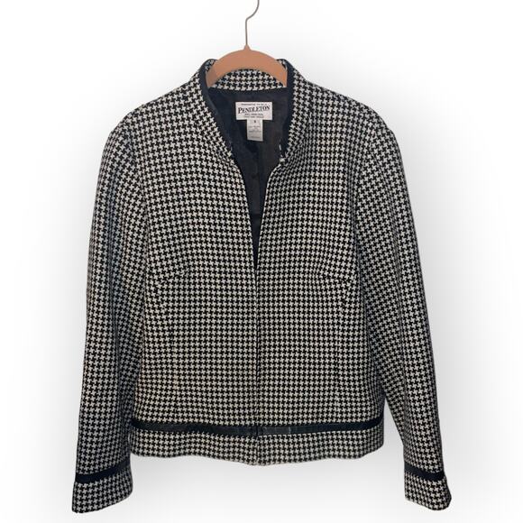 Pendleton Houndstooth Zippered Cardigan Sz 10 EUC - Picture 1 of 5